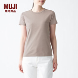 无印良品 MUJI 女式 双罗纹编织 圆领短袖T恤 BBA03A1S 浅棕色 L