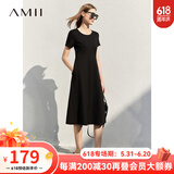 AMII法式复古a字连衣裙女年夏季新款赫本风显瘦圆领修身裙子 黑色 （建议拍大一码） 155/80A/S