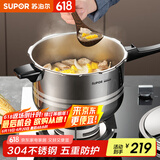 苏泊尔（SUPOR） 高压锅压力锅304不锈钢加厚防爆安全家用大容量燃气电磁炉通用 适合2-4人用- 20cm 4L