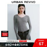 UR秋季新款女装简约基础百搭休闲修身V领针织衫UWB940008 冷灰 L
