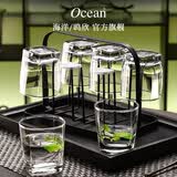 Ocean进口玻璃杯杯子绿茶杯啤酒杯耐热195ml水杯赠托盘杯架套装