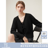 范思蓝恩减龄甜美毛针织衫女春装蝴蝶结系带V领针织开衫24FS11151 黑色 XS