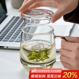 忆壶茶（YIHUTEA）泡茶杯茶水分离玻璃杯办公室家用水杯男士茶杯玻璃高硼硅绿茶杯子 【玻璃盖】500ML加厚君子杯