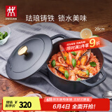 双立人（ZWILLING）珐琅铸铁锅汤锅炖锅双耳煲汤锅平底锅烹饪锅具电磁炉燃气通用 哑光黑 20cm