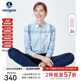 Navigare意大利小帆船长袖衬衫女士春季通勤百搭格子休闲修身内搭衬衣女装 蔚蓝/白 M