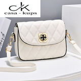 casa-kupsCK真皮单肩斜挎包菱格小方包女包2025七夕潮ins韩版百搭小包包 米白色