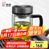 希诺双层玻璃杯男家用商务办公水杯带手柄泡茶杯子XN-9321 435mL