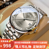 I&W CARNIVAL HWGUOJI瑞士品牌IW手表男机械表防水超薄男士手表进口机芯全自动商务男表 [98%用户选择]银灰钢带/明星同款
