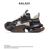 莎莱茜（SALAXI）2025秋冬新品昆仑山脉拼色老爹鞋男女款情侣厚底休闲鞋增高气垫鞋 黑杏色 41 男款