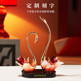诺诗曼结婚礼物高端轻奢高级感天鹅摆件客厅卧室装饰品生日礼物送女朋友 珐琅彩天鹅摆件 粉色 /刻名字（联系客服）