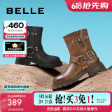 百丽（Belle）周雨彤同款机车靴女商场同款休闲短靴A2A1DDZ3 黑色-单里 36 (230mm)