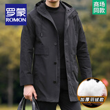 罗蒙（ROMON）高档轻奢风衣男士中长款秋冬新款商务休闲中年保暖连帽外套爸爸装 【羽绒款】YR6629972黑色 L /175码
