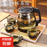 【京东物流】茶壶套装整套茶具大容量玻璃茶杯带滤网耐高温泡茶具 2000ML一壶+四杯套装