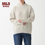 无印良品（MUJI）女式 含牦牛绒羊毛棱纹编织 高圆领宽版毛衣 长袖针织衫 浅银灰色 M -L （165/88A）