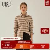 Teenie Weenie小熊女装春季简约户外运动风磨毛格纹衬衫长袖衬衣女 卡其色 M (165)