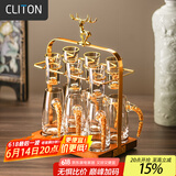 CLITON金箔高档水晶白酒杯分酒器礼盒套装一口杯二两小酒杯烈酒杯6杯6壶