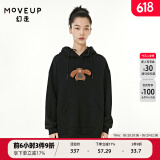 MOVEUP幻走2021冬季新款.FUN系列连帽猩猩绣花设计师中长款卫衣女 酋长黑 L