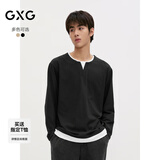 GXG男装 多色假两件简约基础圆领长袖T恤男内搭 24年秋季新品 黑色 L
