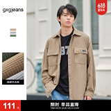 gxg.jeans男装春秋季新款衬衫男潮流华夫格卡其休闲工装衬衣上衣 卡其色 175/L