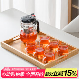 瓷牌茗茶具玻璃茶具套装可拆洗内胆飘逸杯泡茶壶居家办公懒人自动红茶泡茶器 尚型飘逸杯+6杯+手拉托盘 500ml