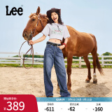Lee春夏中蓝色水洗428懒懒裤高腰显瘦五袋款女宽腿牛仔裤潮A05668 中蓝色1 26