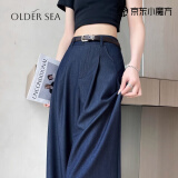 OLDER SEA天丝软牛仔裤女夏季薄款深蓝色冰丝阔腿裤高腰垂感直筒宽松拖地裤 蓝色 M