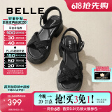 百丽（Belle）满钻条带繁星休闲凉鞋女商场款厚底凉鞋A9S2DBL4预售 黑色 34 (220mm)
