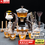 玻璃自动茶具套装家用懒人全自动磁吸泡茶器现代简约创意日式功夫茶具 锡花（邀月）自动-6花形杯+合金/茶道+茶洗+杯架
