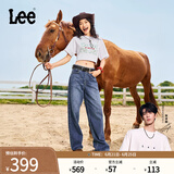 Lee【张凌赫代言】春夏中蓝色水洗428懒懒裤高腰显瘦女宽腿牛仔裤 中蓝色1 29