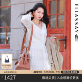 歌力思（ELLASSAY）博主同款春秋新款法式V领气质留洋千金高腰显瘦长款小白裙女 白色织提花绣花 M