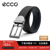 爱步（ECCO）商务休闲皮带 金属针扣腰带男9105892 黑色/午夜蓝120cm礼盒装