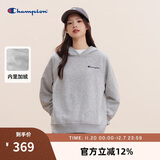 Champion冠军加绒连帽卫衣女新款休闲时尚刺绣长袖上衣 浅麻灰色  M 