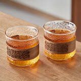 雅集礼意木圈品茶杯150ml锤纹耐热玻璃品茶杯喝茶杯家用小杯子-2个装