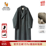 William fox&sons重磅850G初剪羊毛长绒质感双面呢面料宽松复古过膝长款双排扣大衣 暗泉绿 M /48