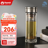 孔雀（Peacock）纯钛玻璃杯茶水分离杯子双层玻璃钛杯养生高档水杯带茶隔260ml