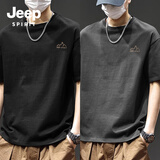 JEEP SPIRIT吉普纯棉男短袖t恤夏季山系复古休闲半袖220G重磅宽松体恤两件装