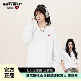 查尔斯桃心24早秋美式休闲宽松简约刺绣LOGO华夫格情侣百搭纯色卫衣男女同款 白色 XL