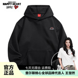 查尔斯桃心秋季新款宽松百搭潮流像素爱心Logo印花休闲连帽套头卫衣男女同款 黑色（新款-加绒） XL