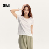 森马（Semir）[凉感T]短袖T恤女修身V领正肩简约24抗菌夏装纯色 本白10102-V领 L