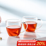 忆壶茶 功夫茶杯套装加厚耐热玻璃茶杯品茗杯带把手水杯主人杯家用杯架 【2只】150ML透明品饮杯