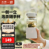北鼎（Buydeem）泡茶随手杯 茶水分离家用耐高温玻璃杯便携办公水杯节日送礼 【燕麦白】畅快饮|茶水分离630ml