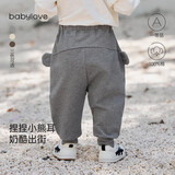 babylove男女宝宝裤子春款纯棉大pp裤外出长裤毛圈百搭休闲裤束脚裤