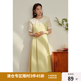独束大码女装【双色可选】法式茶歇娃娃领连衣裙女夏装微胖mm裙子 柠檬黄 M