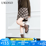 lagogo高腰半身裙女拉谷谷2024年冬季新款复古格纹a字短裙学院风 混色(Y0) S