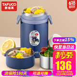 泰福高（TAFUCO）泰迪珍藏卡通学生焖烧杯便携316不锈钢长效保温密封防漏汤桶带包 T2285两层深海蓝+包+餐具 0.9L