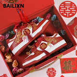 百丽香奈（BAILIXIANGNAI）AJ婚鞋红色新娘鞋结婚鞋本命年禾秀服婚纱两穿女鞋情侣款运动板鞋 百年好合【送喜盒+流苏配饰】 40