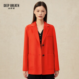 深呼吸DEEP BREATH女装通勤简约西装领羊毛双面呢大衣外套女A400511 橘红 S (2码)