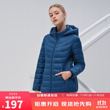坦博尔轻薄羽绒服女宽松可脱卸帽女士轻薄羽绒外套TD216236 古韵蓝 170 