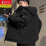啄木鸟夹克男士装春秋季款潮流连帽外套宽松休闲大码青年衣服 黑色 XL
