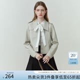 范思蓝恩23FS11208 美拉德穿搭短款皮衣外套女新款夹克 米灰色 M